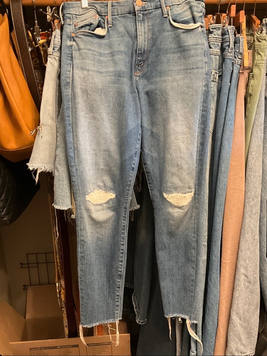 MOTHER Denim - MOTHER Medium Blue Distressed Straight-Leg Jeans